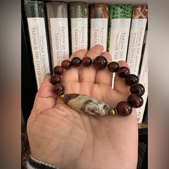 RED TIGERS EYE + MUSHROOM JASPER NATURAL STONES BRACELET size 7” - Picture 9 of 9